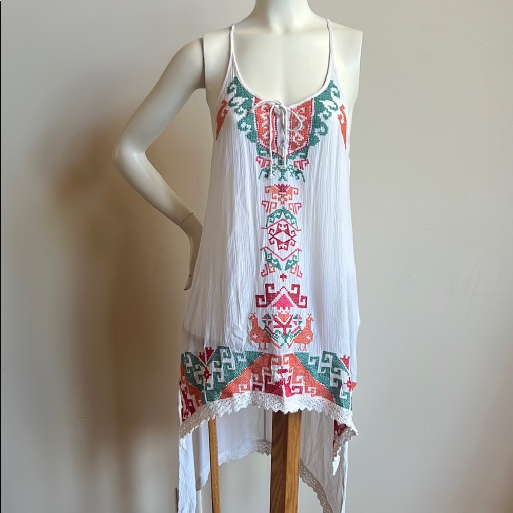 Mustard Seed White embroidery designed Textured dress anthropology style